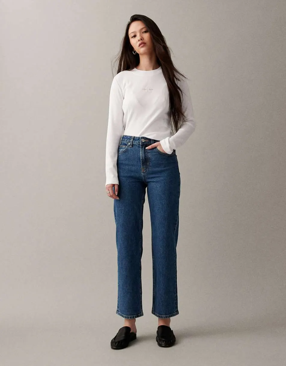 ASOS DESIGN ankle grazer comfort stretch straight leg jeans in clean dark mid