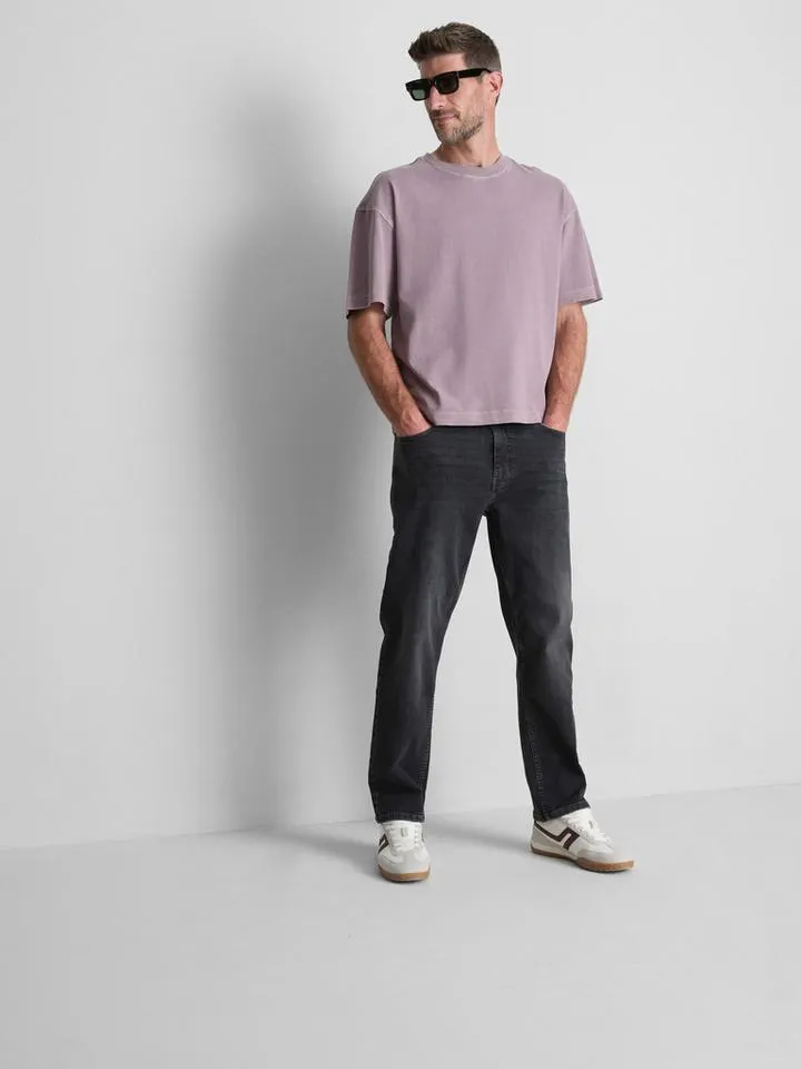 Jean droit stretch à taille mi–haute