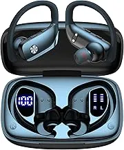 bmani Ear Buds Wireless Earbuds Bluetooth Headphones with 80H Playtime LED Display Case, Over-Ear Hook with Mic, Stereo Sound, Easy Button Controls, Sports Earphones for Running Workout Gym Black
