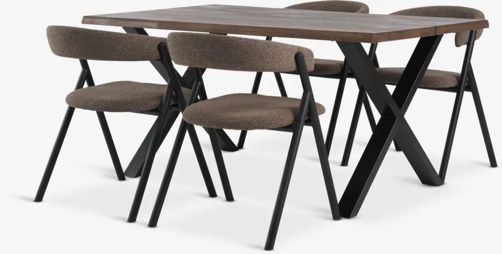 ROSLEV L160 Tavolo rovere scuro + 4 HINDEVAD marrone chiaro