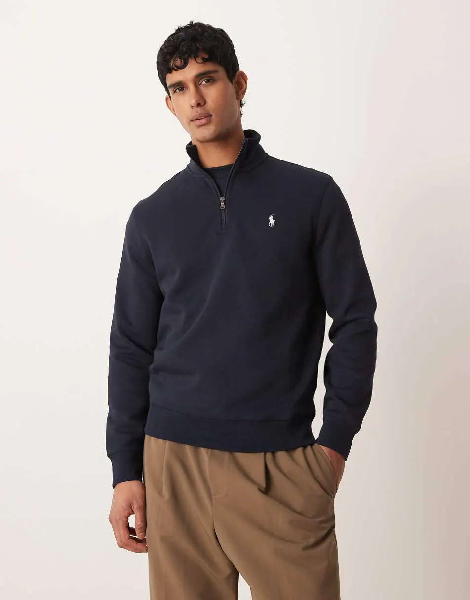 Polo Ralph Lauren icon logo double knit jersey quarter zip sweatshirt in navy