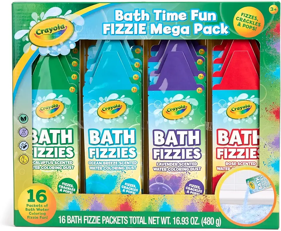 Crayola Bath Fizzies 16 Deluxe Pack, Refreshing Scented Colorful Bath Fizzers for Boys, Girls, & Tweens, 16 Total Fizzies in 4 Assorted Scents & Colors