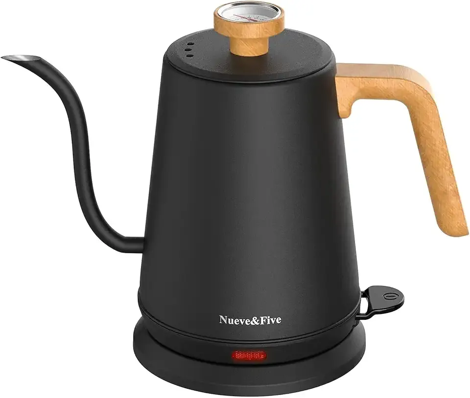 Gooseneck Electric Kettle with Thermometer， Black Electric Kettle 1L with Auto Shut-Off，1000W Hot Water Kettle of Stainless Steel， Pour Over Kettle for Coffee & Tea