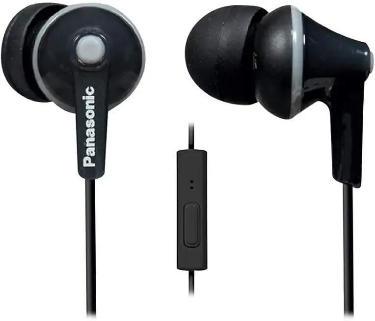 ErgoFit Earbud Headphones with Microphone and Call Controller Compatible with iPhone, Android and Blackberry - RP-TCM125-K - In-Ear (Black), Earpads S/M/L