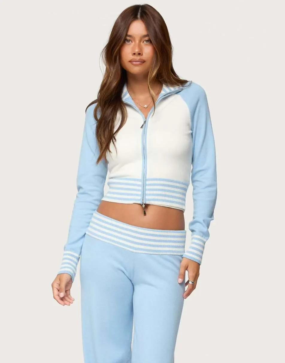 Edikted Clarisse contrast stripey cardigan in light blue