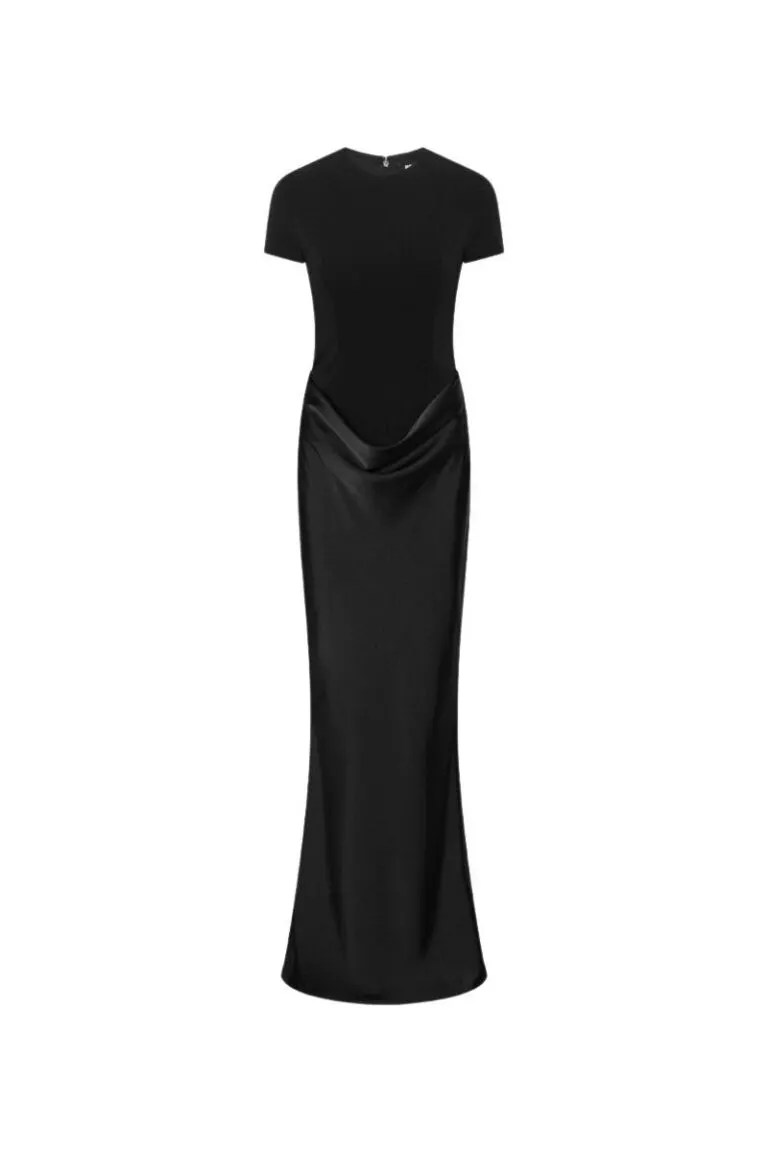 Capsleeve Draped Maxi - Sort
