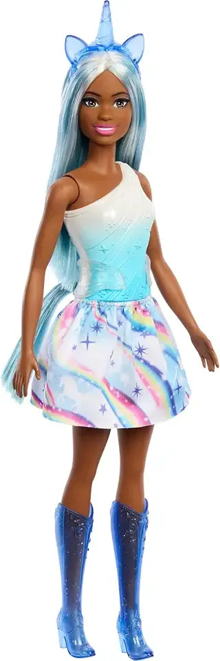 Unicorn Doll with Blue Fantasy Hair, Ombre Outfit & Themed Accessories Including Headband & Tail