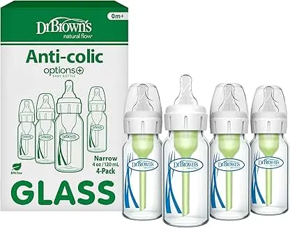 Dr. Brown's Anti-Colic Options+ Narrow Glass Baby Bottle wit…
