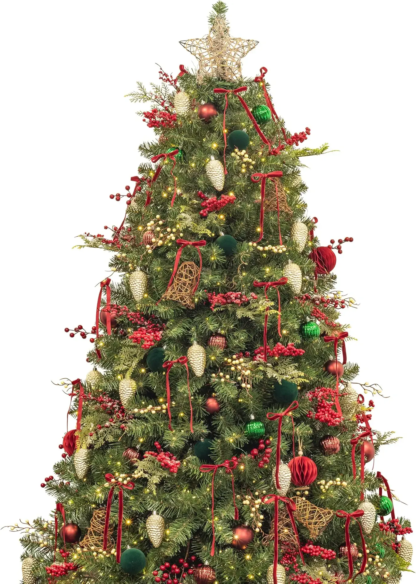 KI Store 7ft Christmas Tree with Decorations and Lights Classic All-in-ONE Completed Christmas Tree Set Including 7ft Artificial Xmas Tree, Ornaments, USB LED String Lights with Remote and Timer