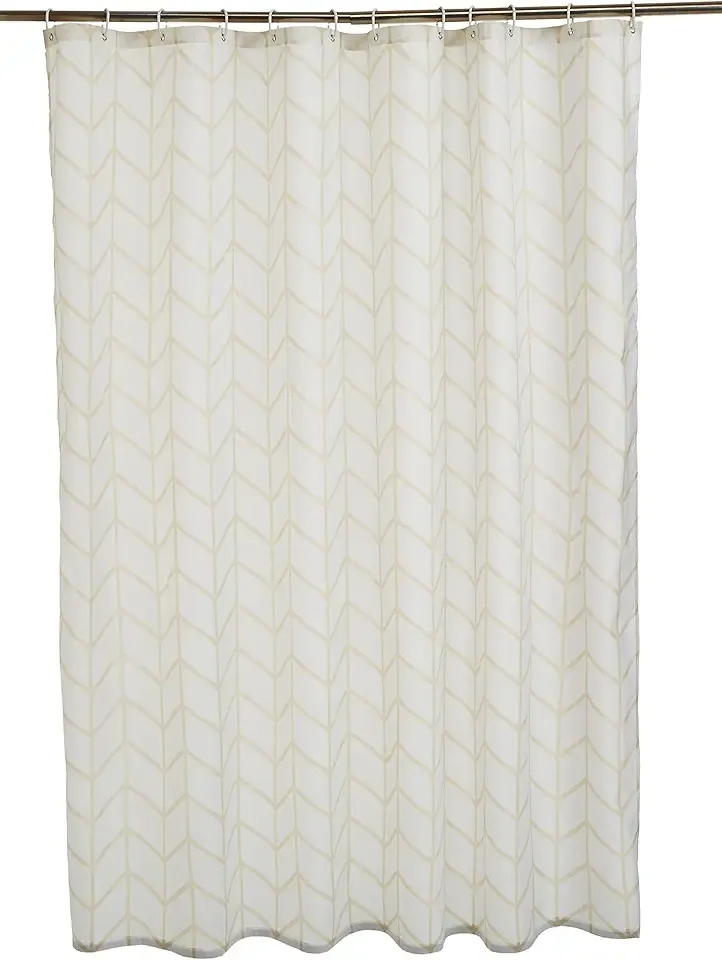 Amazon Basics Bathroom Shower Curtain, Water Resistant Fabric with Grommets & Hooks, Machine Washable, 72"x72", Natural Herringbone