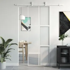 Puerta corredera vidrio templado y aluminio blanca 76x205 cm esxt6844