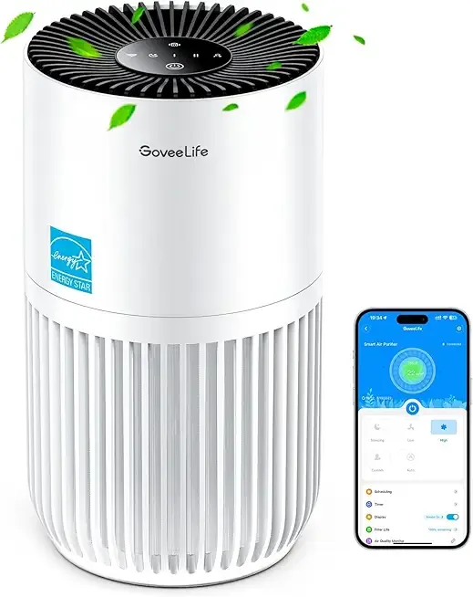 GoveeLife Mini Air Purifier for Bedroom, Smart Filter Air Purifier with App Alexa Control for Pet Hair, Odors, Pollen, Smoke, Portable Air Cleaner with 3 Speeds, 2 Modes, Timer, Aroma for Home