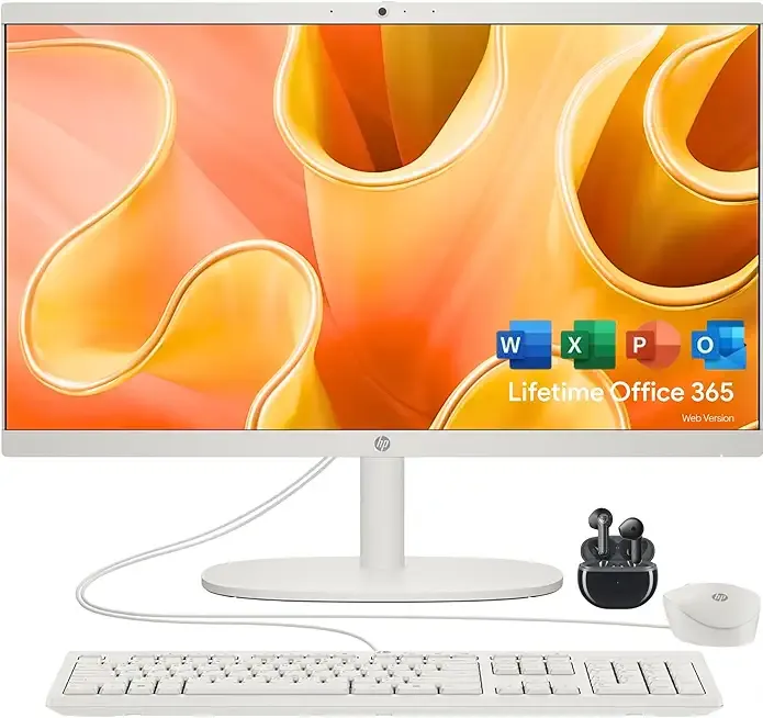 HP 22" FHD All-in-One Desktop Computer - Latest 13th Gen Intel Quad-Core - Office 365 for The Web - 8GB DDR5 RAM - 128GB UFS Storage - Wireless Earbuds - Keyboard and Mouse