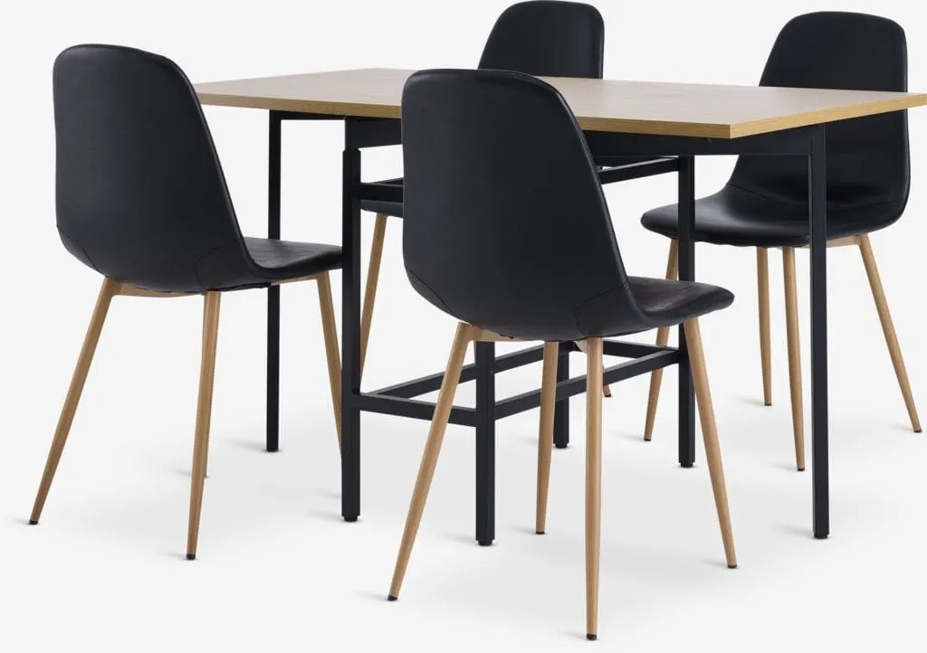 FOLDINGBRO Tavolo L130 cm rovere caldo + 4 JONSTRUP nero