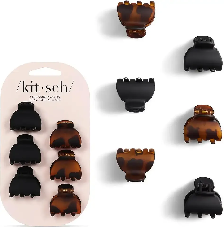 Kitsch Mini Claw Clips for Women - Stylish Small Hair Clips for Kids | Stays In Place Without Pulling or Snagging | Durable & Sturdy Plastic - Tortoise & Black, 6 Pcs