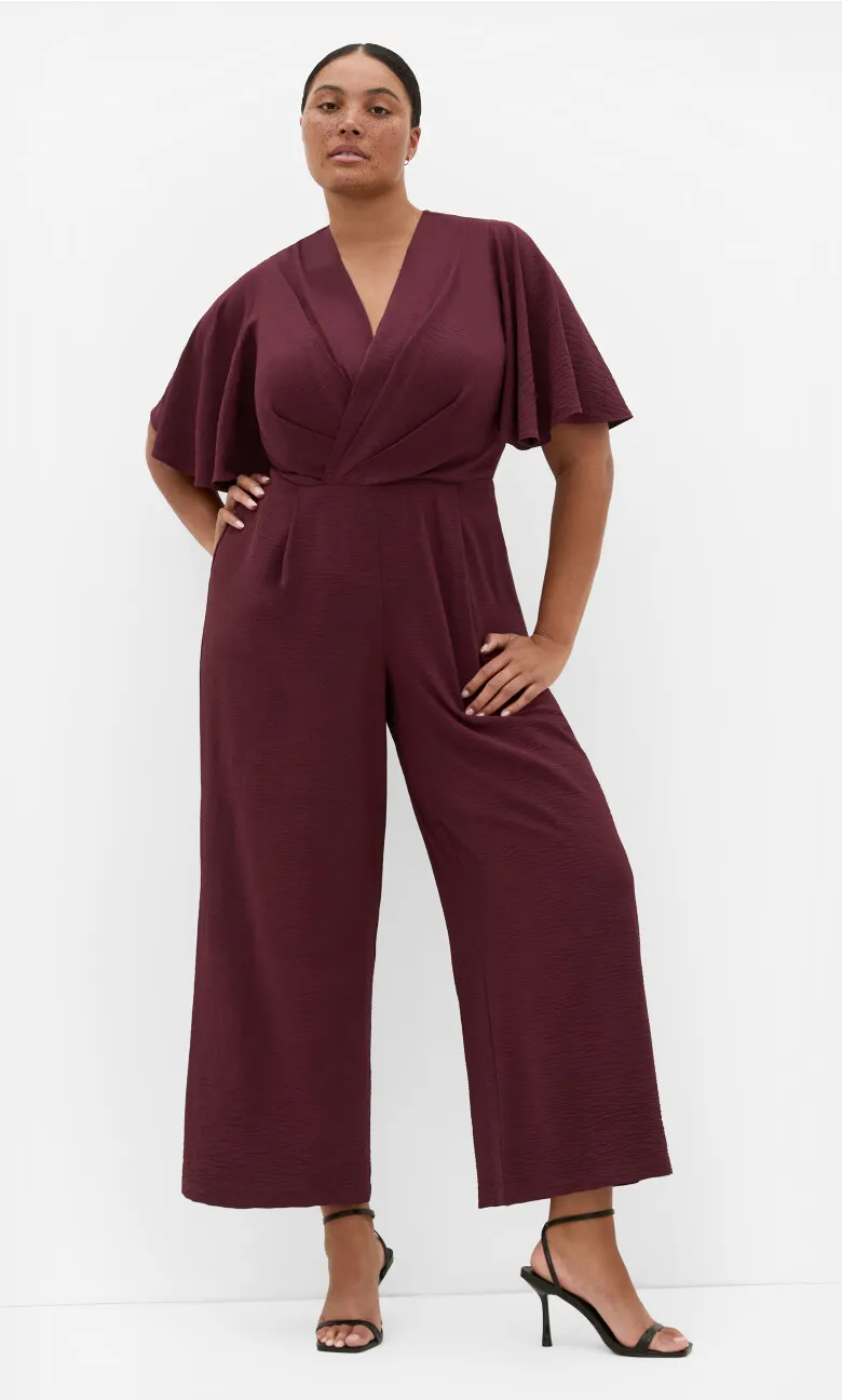 Braelynn V Neck Jumpsuit - dark cherry