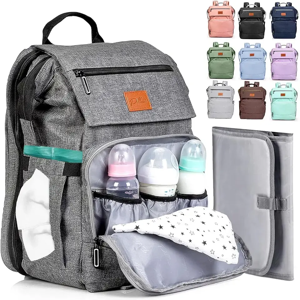 PILLANI Baby Diaper Bag Backpack - Baby Bag for Girls & Boys, Large Waterproof Toddler Diaper Backpack - Baby Shower Gifts & Registry Must Haves - Travel Diaper Bags with Changing Pad - Newborn Stuff
