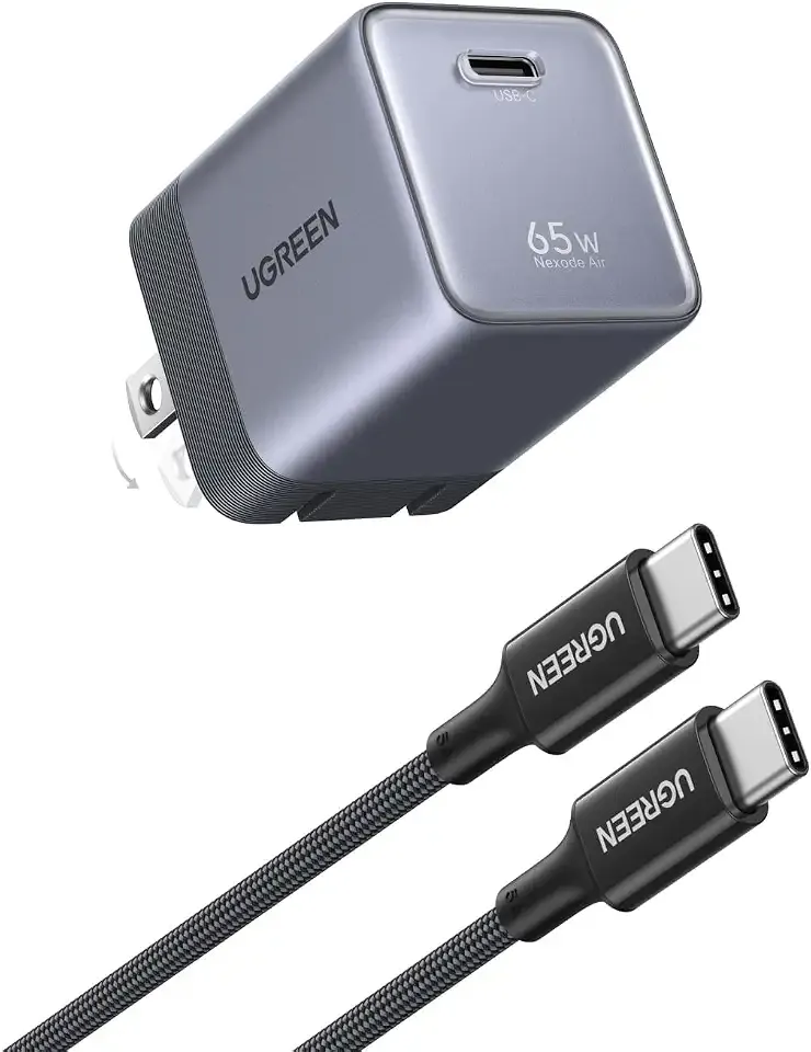 UGREEN Nexode Air 65W USB C GaN Charger Block with 3.3ft Cable, Gray