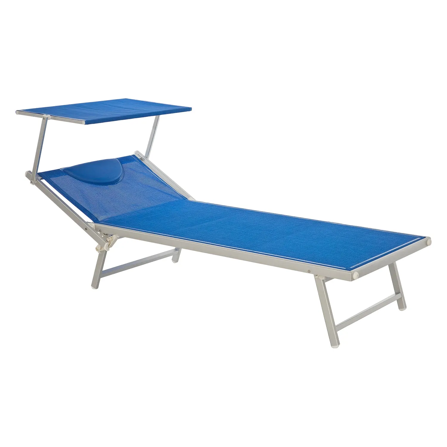 Lettino con Parasole Regolabile in Alluminio con Tessuto Blu