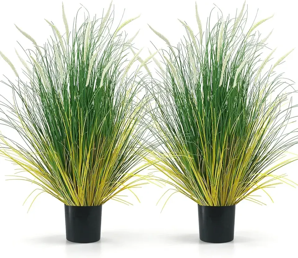 3ft Artificial Grass Outdoor 2pcs Potted Tall Grass Plant Artificial | 2pcs Fake Onion cattail Grass Plants for Outdoor Farmhouse Home Decor Indoor Garden Office
