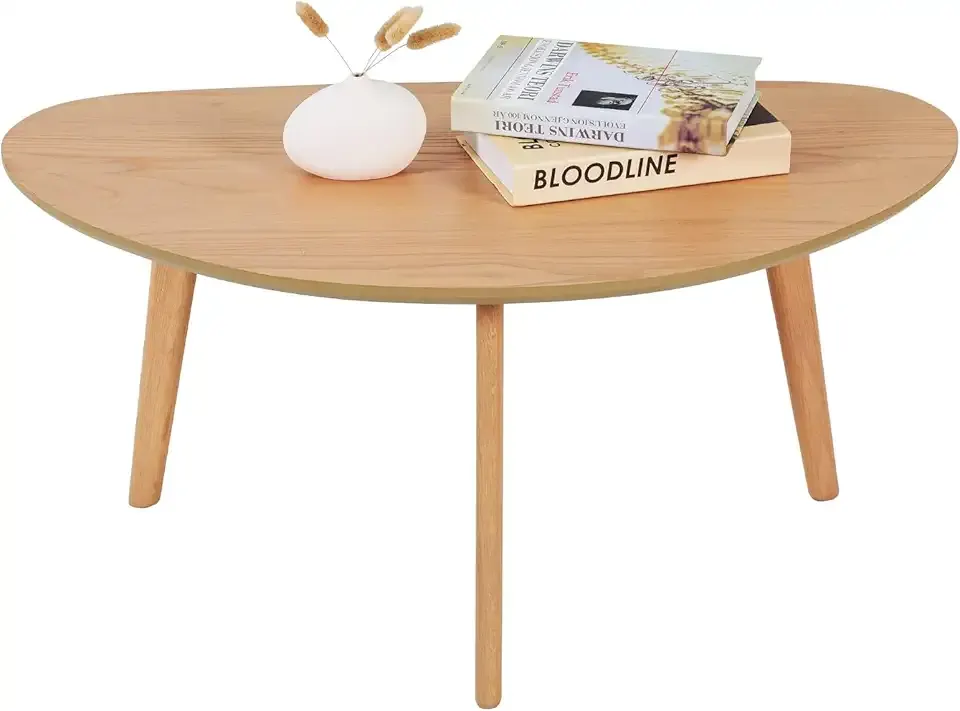 FIRMINANA Small Oval Coffee Table Mid Century Modern for Living Room Center Minimalist Display Coffe Table,Nature Wood,18.9" D x 33.47" W 15.75" H