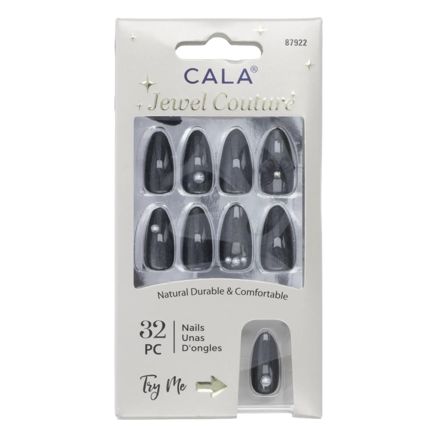 Uñas Postizas Jewel Couture Negro Con Piedras CALA 32 Piezas