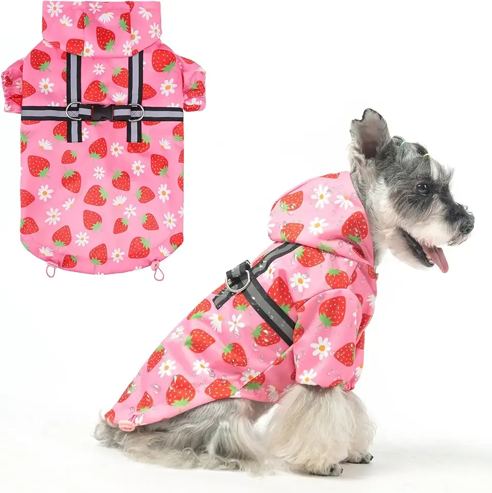 BEAUTYZOO Dog Raincoat Hooded with Harness Built-in for Small Medium Large Dogs Girls Boys, Dog Rain Jacket Slicker Poncho, Waterproof Dog Rain Coat Clothes for Winter Rainy Snowy Days, Pink XS