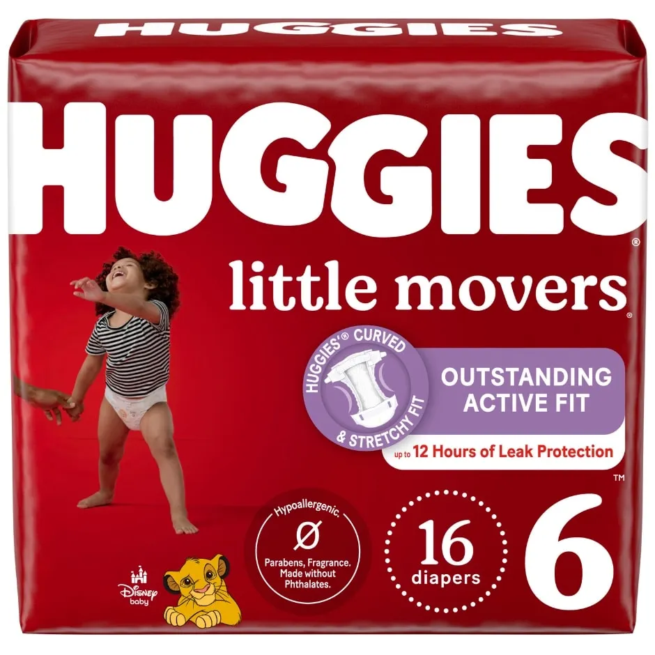 Huggies Little Movers Baby Diapers, Size 6 (35+ lbs), 16 Ct