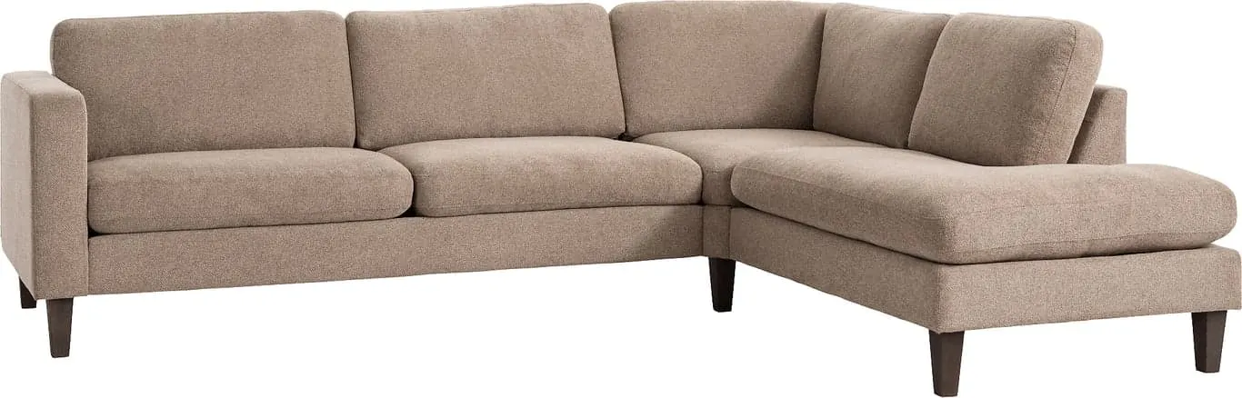 Hjellegjerde Medium hjørnesofa 3 seter duo + lite hjørne + endemodul, armlen nr 28, myk/myk puter, stoff Maldino brown