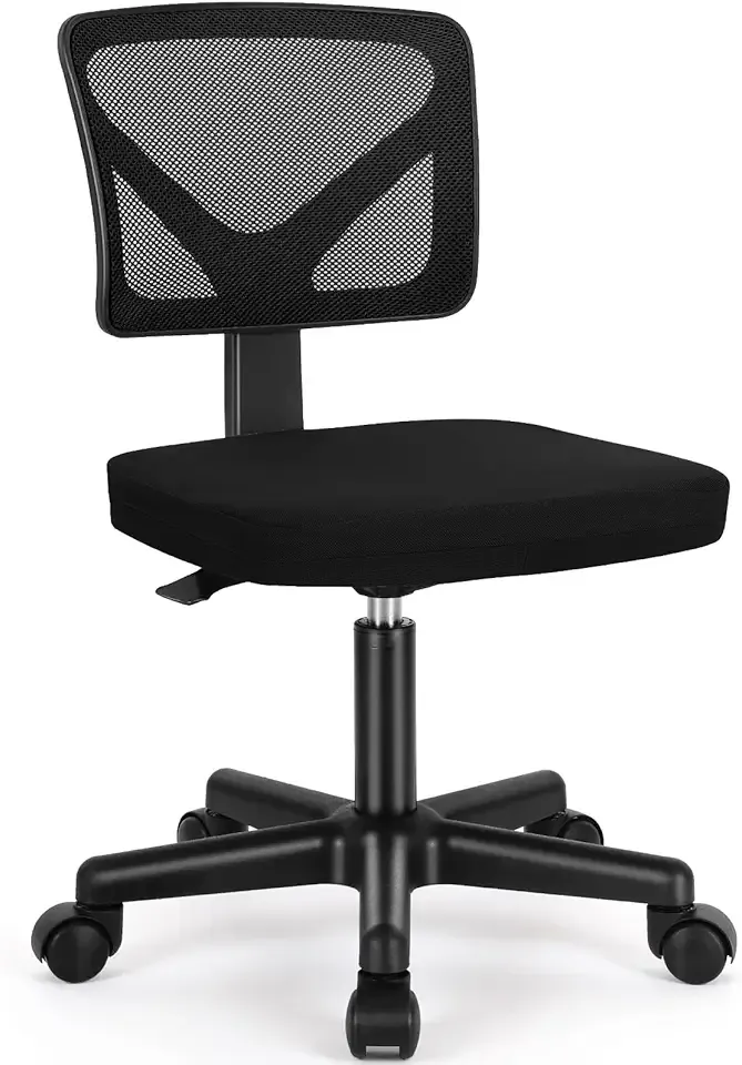 Sweetcrispy Small Office Desk Chair, Ergonomic Low-Back Mesh Rolling Work Swivel Chairs with Wheels, Armless Comfortable Seat Lumbar Support for Home, Bedroom, Study, Student, Adults,Classic Black