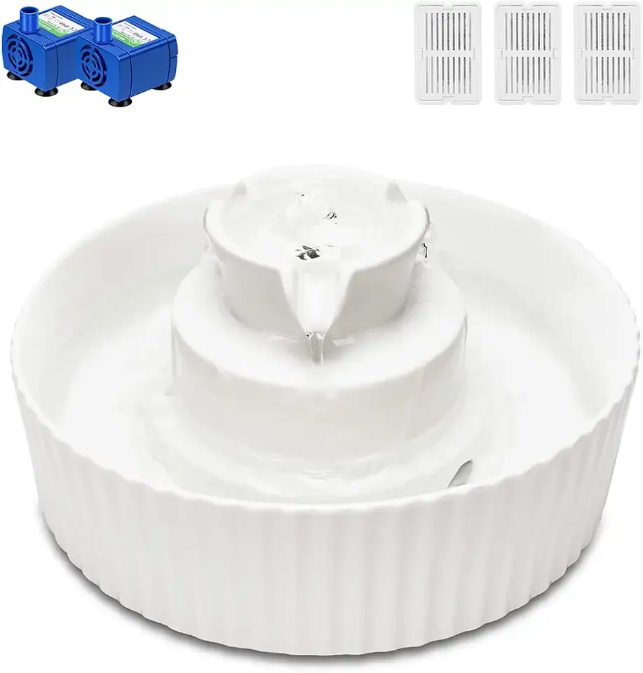 Ceramic Cat Water Fountain, 2.1L/71oz Cupcake Pet Water Fountain for Dog and Cat Indoor, 2 Ultra Quiet Pumps & 3 Filters