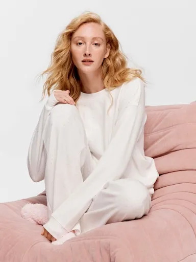 Speckle Fleece Wide Leg Pj Pant