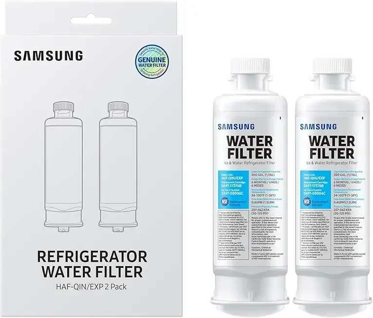 SAMSUNG Genuine Filters for Refrigerator Water and Ice, Carbon Block Filtration for Clear Drinking Water, HAF-QIN-2P, 2 Pack