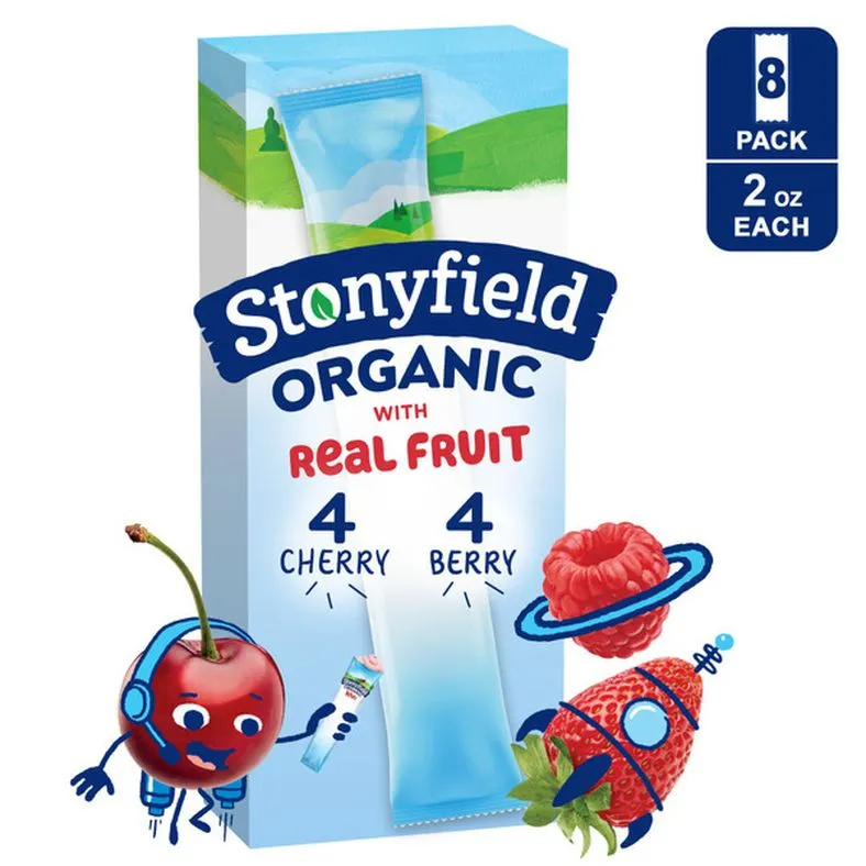 Stonyfield Organic Kids Lowfat Yogurt Tubes, Cherry & Berry, 2 oz., 8 Ct - Delicious, On-The-Go Snacks for Kids