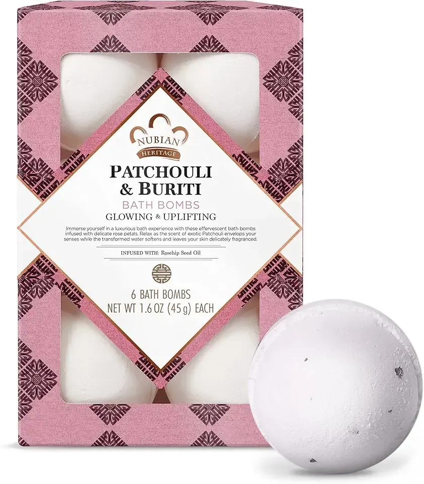 Nubian Heritage Bath Bombs Patchouli and Buriti Uplifting Bath and Body Products 1.6 oz 6 Count (Pack of 1)