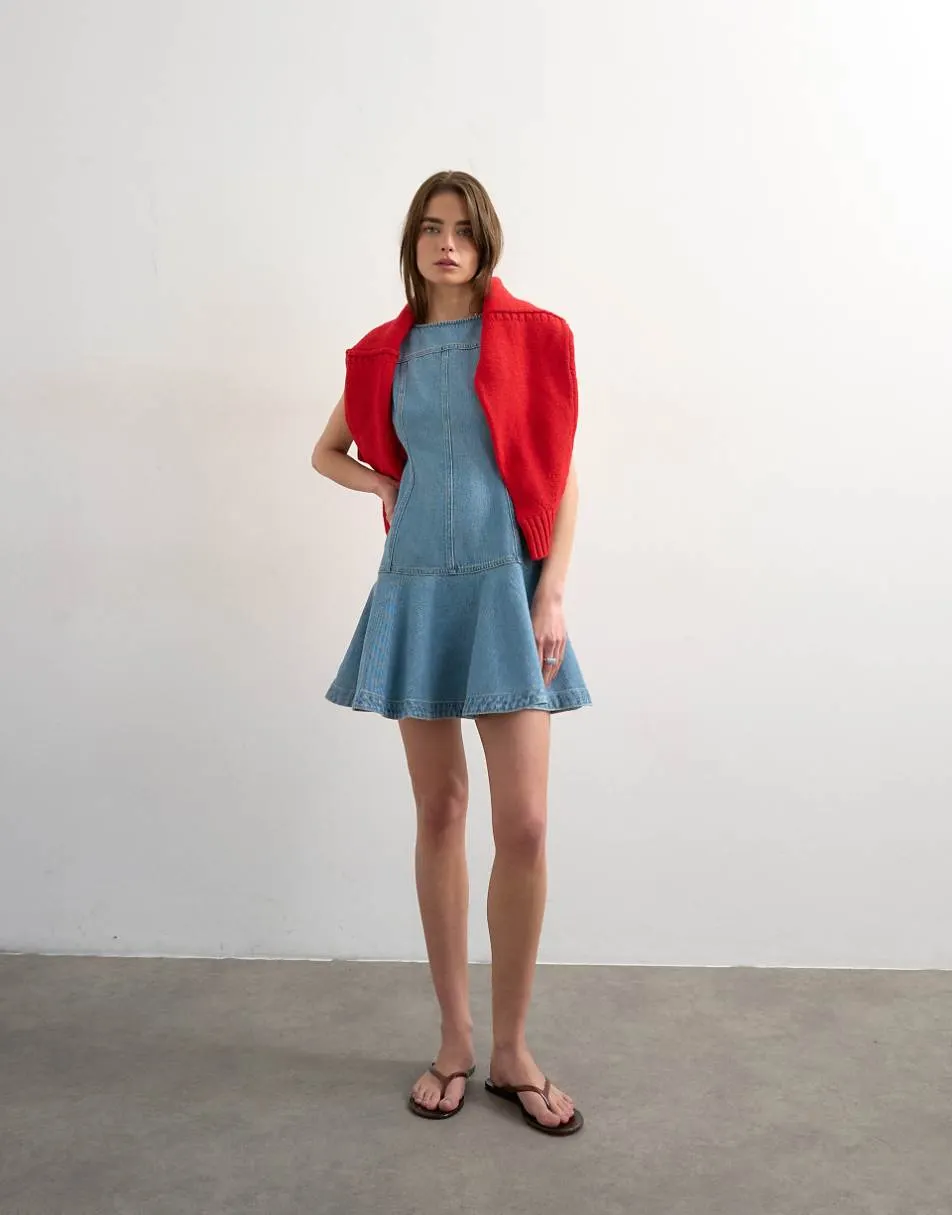 Topshop denim seamed mini dress in bleach
