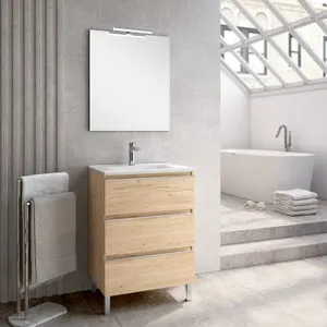 Mueble de baño con Lavabo ROMA 3 Cajones Bambú 70x45 cm - EGORE