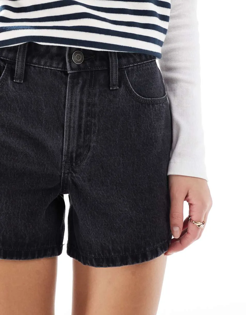 Hollister high waist relaxed denim short in washed black