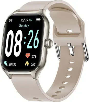 Smartwatch Timor, Champagner, großes 2.01 Zoll TFT Voll-Touch-Display, robustes Gehäuse, 43x53x12 mm