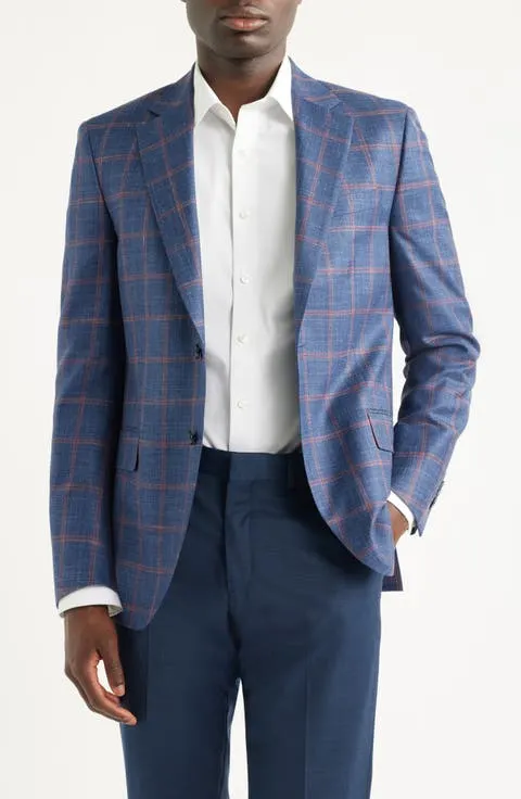 Flynn Classic Fit Navy Check Slub Wool Blend Sport Coat