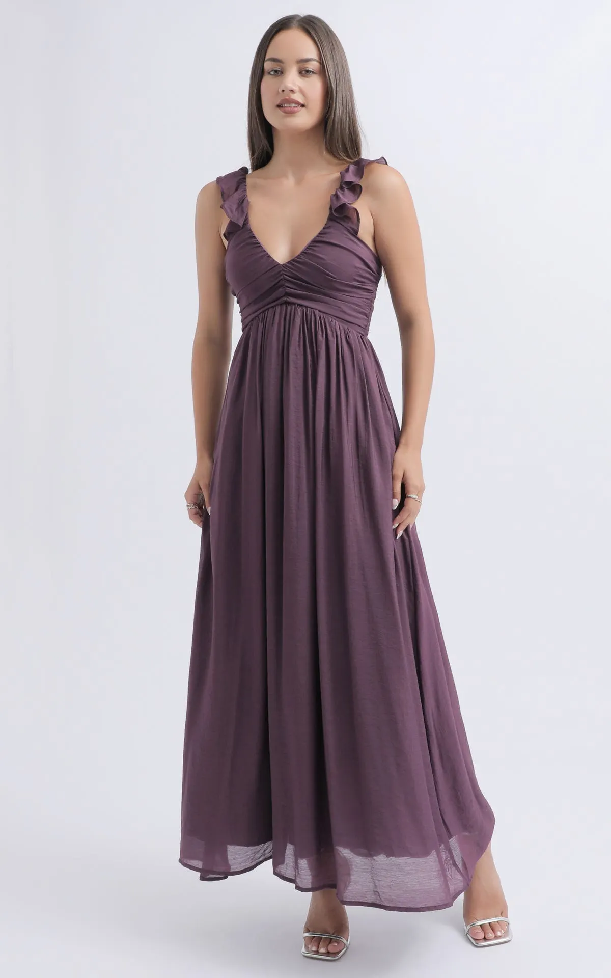 Voile Frill Ruching Detail Gown