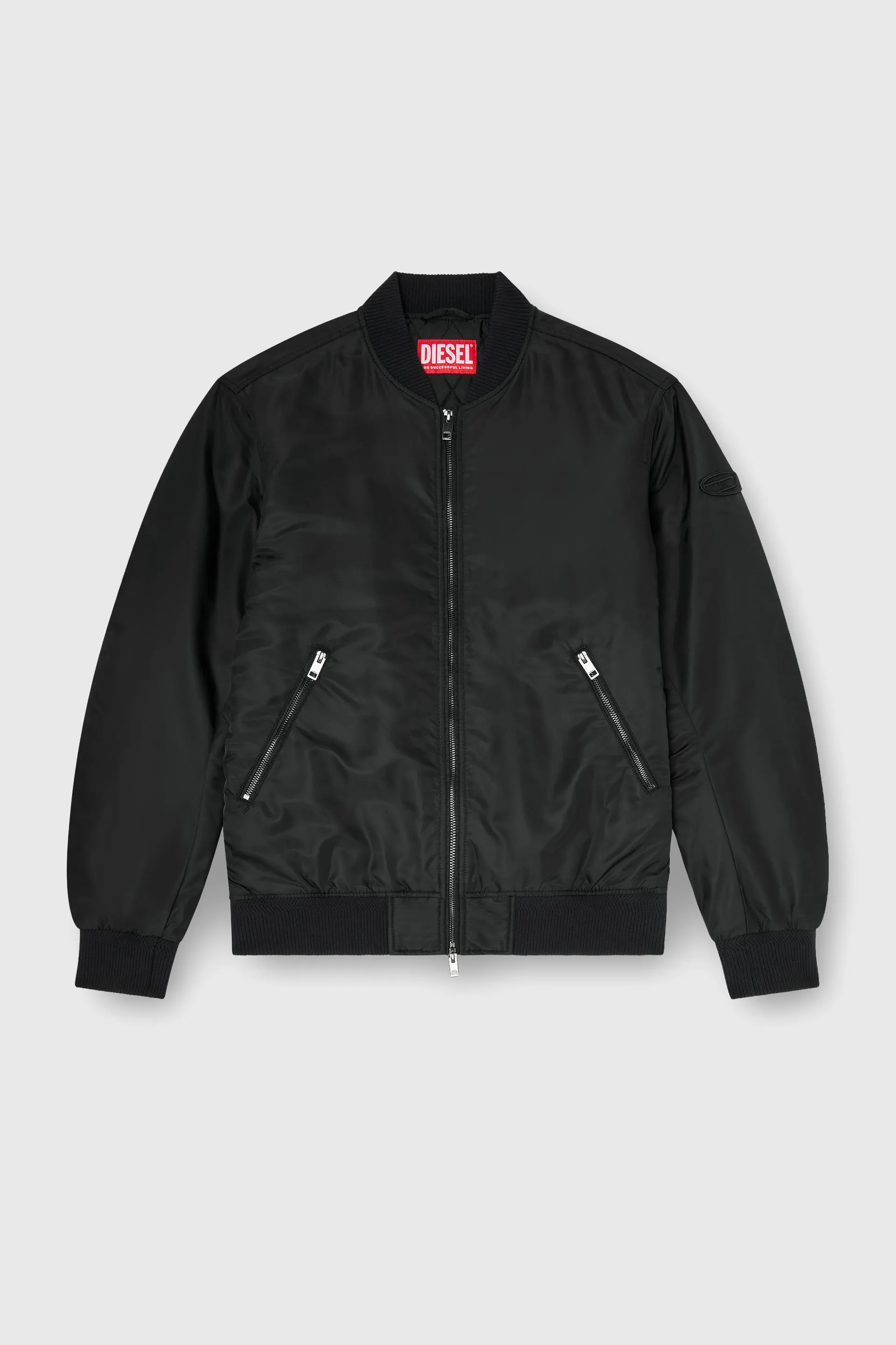 Nylon bomber jacket with ribbed trims