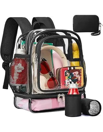 Vorspack Clear Backpack for Stadium Events - Black | Stadium Approved, Clear Mini Backpack, RFID Blocking Wrist Wallet, 2 Insulated Can Sleeves, For Concert Festival Work Travel