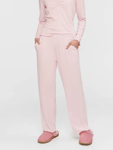 Pink Pointelle Straight Leg Pj Pant