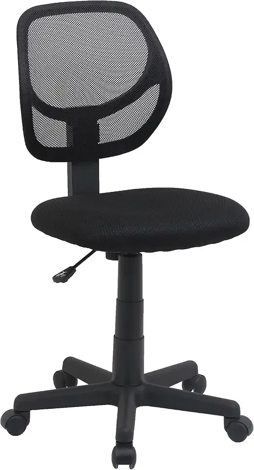 Amazon Basics Low Back Office Chair, Breathable Mesh, Height Adjustable, Padded Seat, Rolling Wheels, Swivel, Back Support, Sturdy, 21.25" D x 22.5" W x 38" H, Black