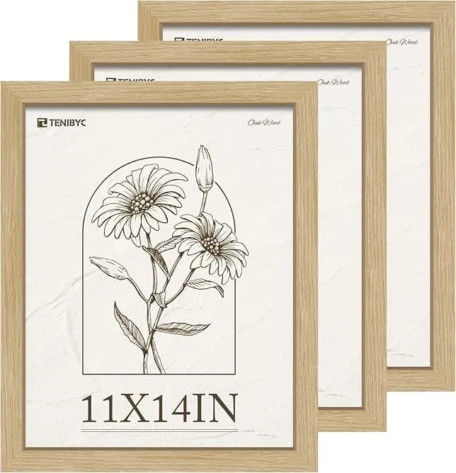TENIBYC 11x14 Picture Frame 3 Pack, Light Oak Photo Frame with HD Tempered Glass, Natural Wood Grain, Table or Wall Display