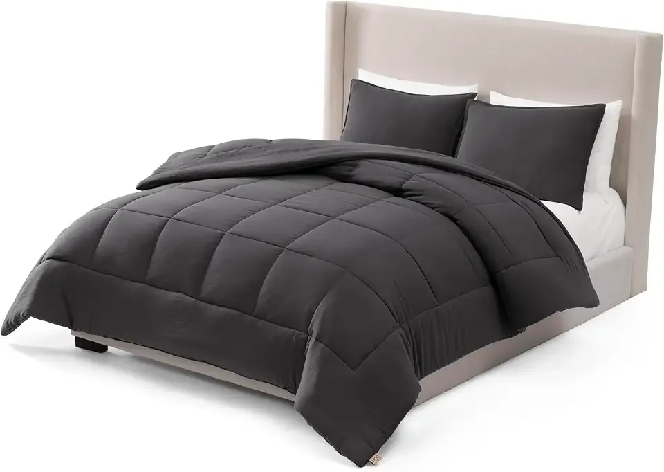 UGG Full/Queen Comforter Set with 2 Pillow Shams, Lightweight Down Alternative Blanket, Reversible Cozy Warm All Season Washable, Hypoallergenic Bedding Set, Charcoal Grey (Leonora)