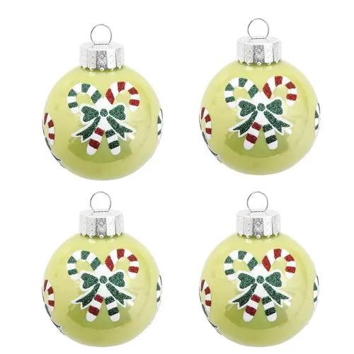 Enchanted Forest® 2.75" Lime Green with Candy Canes Glass Ornaments - 4 Pack