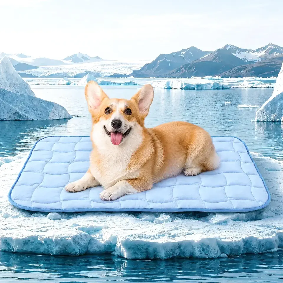 JOLLYVOGUE Cooling Mat for Dogs, 36" x 24" - Medium Dog Cooling Mat, Wavy Quilted Kennels Bed with Non-Slip Base, Machine Washable Indoor Outdoor Summer Sleeping Mat, Blue