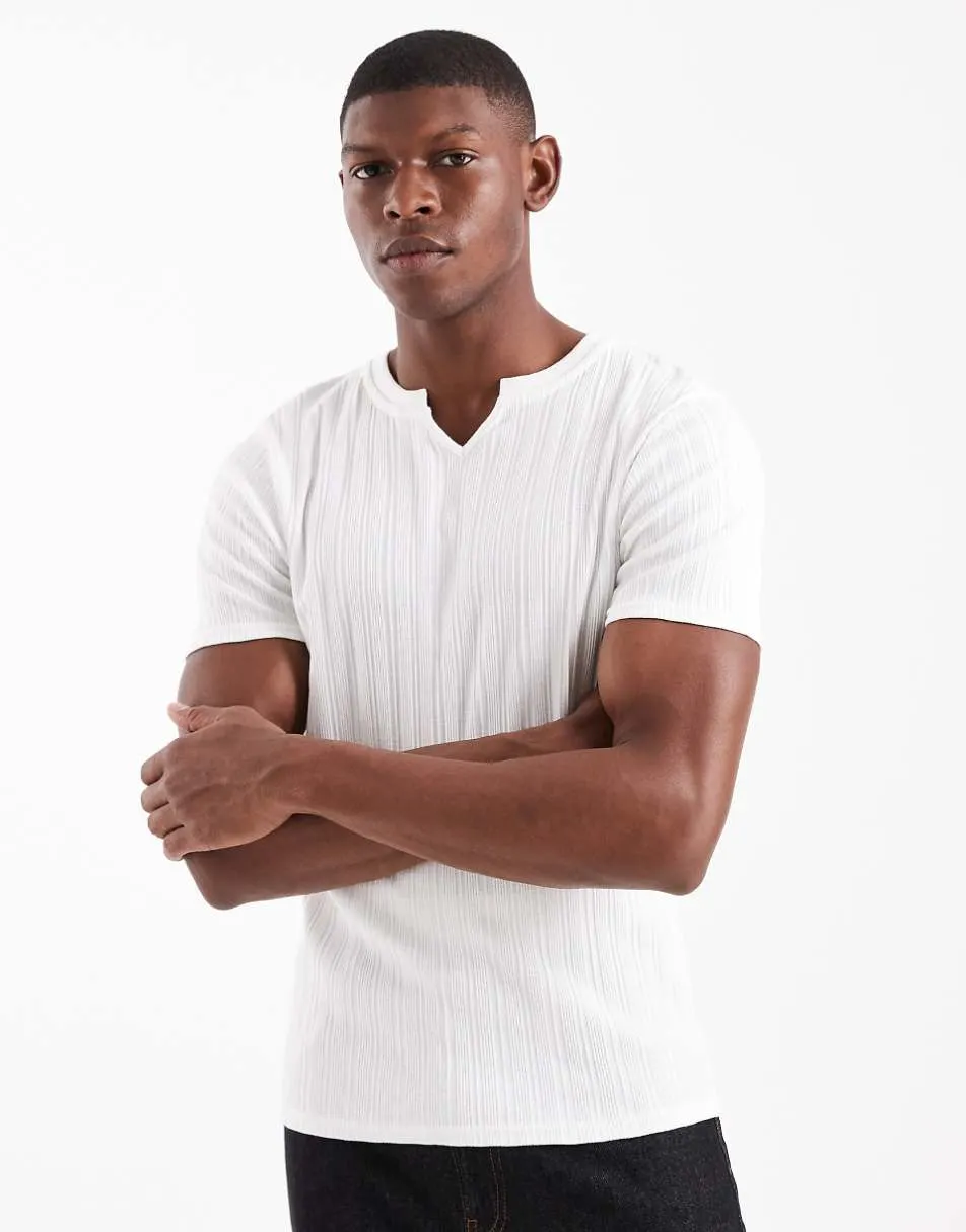 ASOS DESIGN muscle fit t-shirt with notch neck in white rib